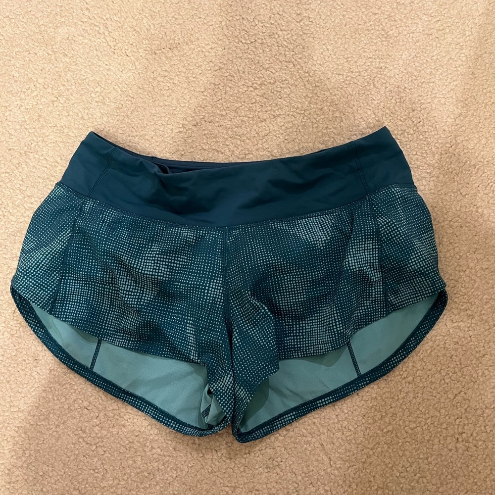 LULULEMON TEAL PATTERN SHORTS SIZE 2